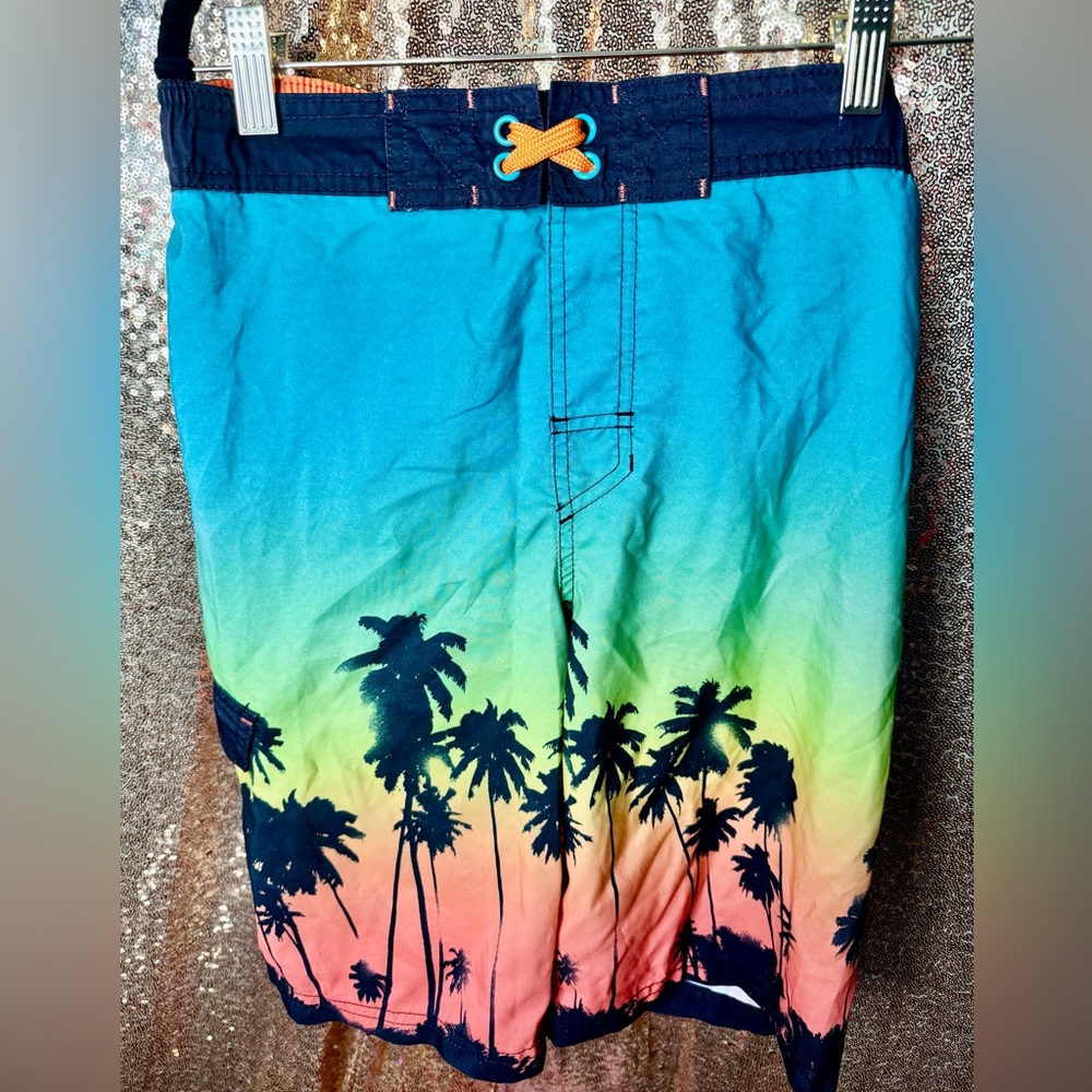 Cat & Jack Blue and Green Board Shorts Tropical Design